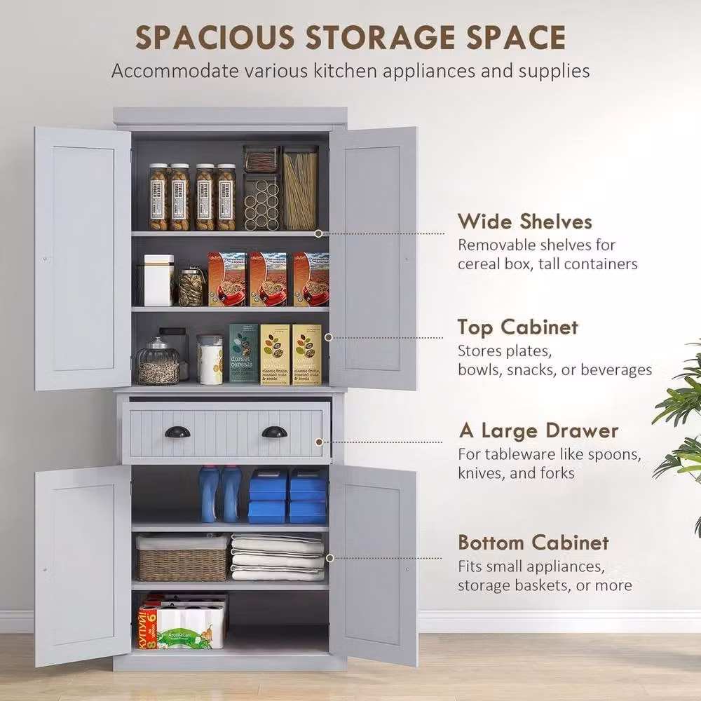 FORGEVIO Tall Kitchen Cupboard and Pantry Cabinet in Matt Grey, H: 183.0 cm, W: 40.2 cm, D: 76.2 cm – 3