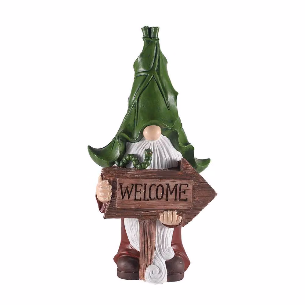 Voltico Welcome Gnome Garden Ornament Decorative Statue in Green, Height: 31 cm – 2
