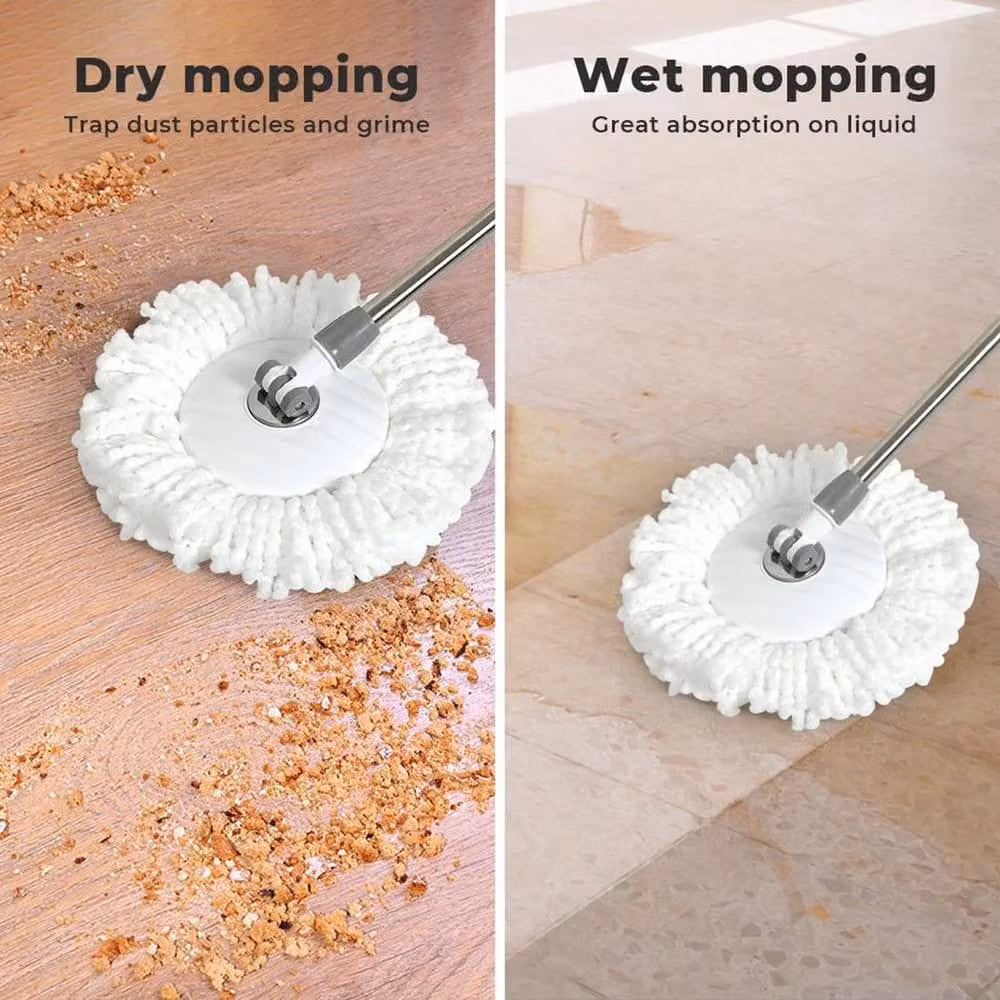 KORVIXA Spin Mop Bucket Set with Wringer and Telescopic Handle, Stainless Steel and Microfibre, White – 2