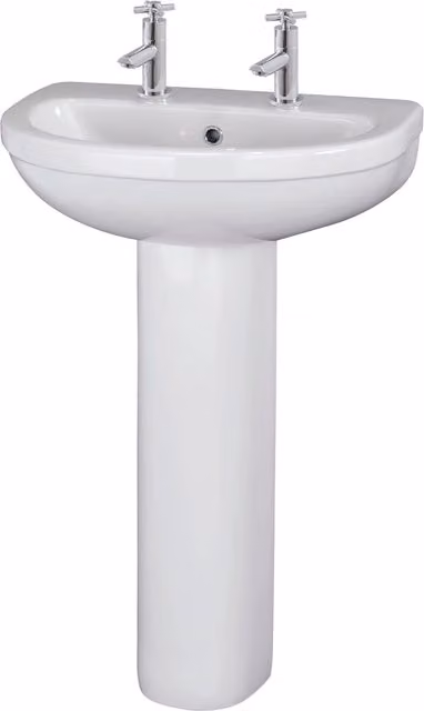 Balterley Round 2 Tap Hole Basin with Full Pedestal, White, W: 55 cm, D: 44.5 cm, H: 84.5 cm – 1