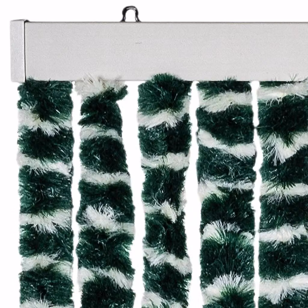 Berkfield Home Green and White Striped Chenille Insect Curtain, W: 56 cm, H: 185 cm – 3
