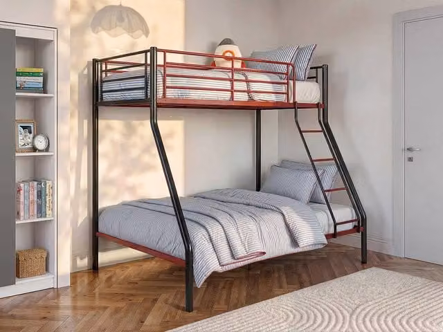 Vente-unique Metal Bunk Beds in Black and Red, Double Size, W/D/H: 140 x 90 x 163 cm