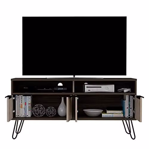 Core Nevada Industrial Widescreen TV Cabinet in Smoked Oak and Grey with 4 Doors and Metal Hairpin Legs W/D/H: 123.5 x 38.6 x 60.6 cm – 3