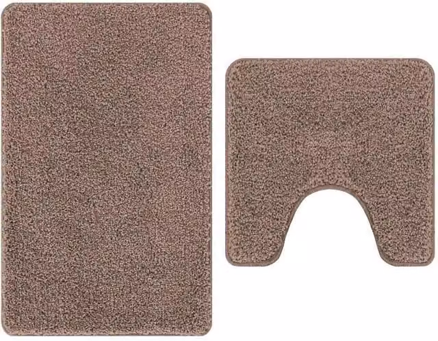 Berkfield Home 2 Piece Non-Slip Brown Bath Mat Set – 1
