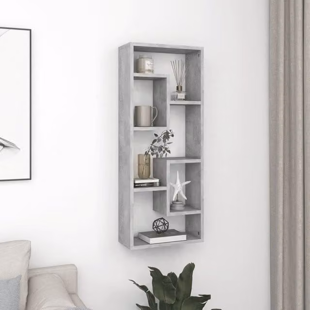 Berkfield Home Wall Mounted Shelf in Concrete Grey, W/D/H: 36 x 16 x 90 cm