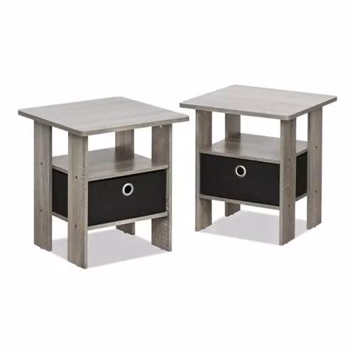 Furinno Andrey Set of 2 Side Tables in French Oak with Open Shelves and Storage Bin