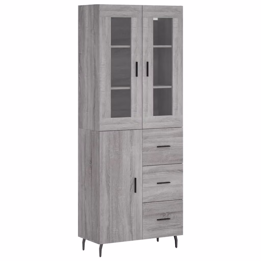 Berkfield Home Grey Sonoma Highboard with Glass Doors and Internal Shelves, W/D/H: 69.5 x 34 x 180 cm – 2