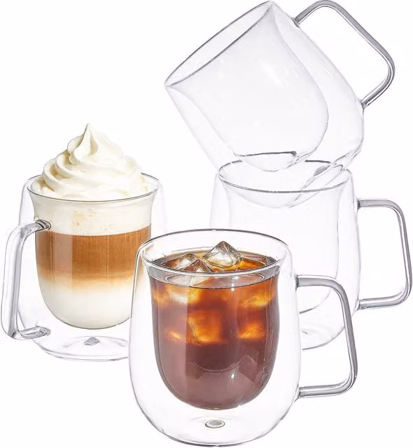 Eden & Willow Set of 4 Double Walled Borosilicate Glass Coffee Mugs, Transparent, Height: 11 cm