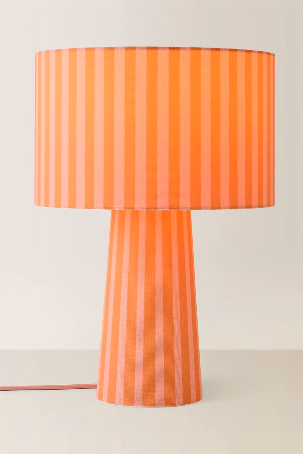 ValueLights Thorley Stripe Drum Fabric Table Lamp in Pale Orange, Pink and Multicolour, H 40 cm x W 28 cm x D 28 cm – 2