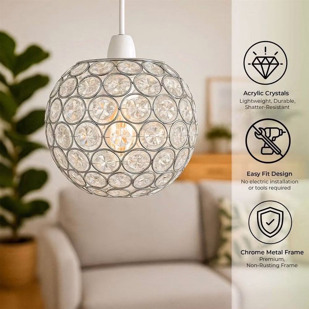 EONLION Crystal Acrylic Sphere Ball Pendant Light Shade in Silver and Transparent – 4