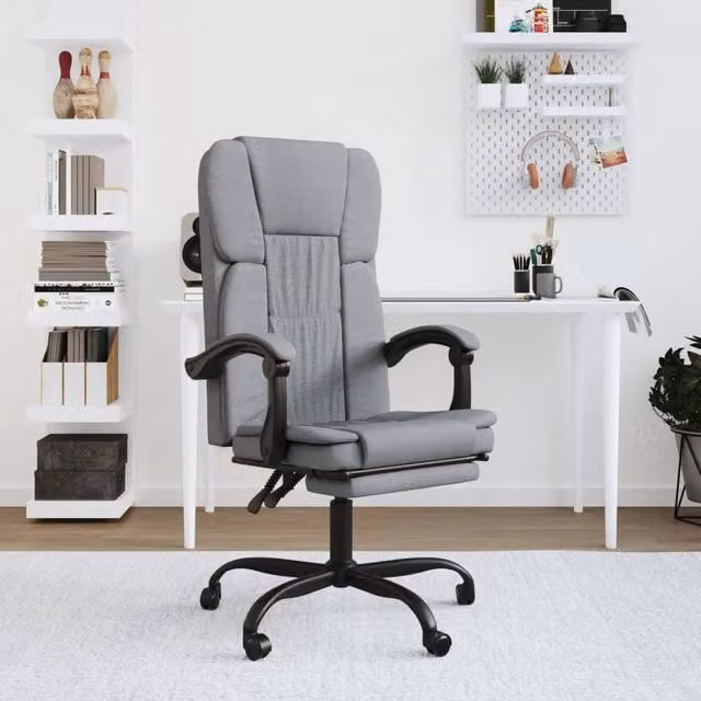 Berkfield Home Reclining Office Task Chair in Grey Fabric with Headrest and Armrests – 1