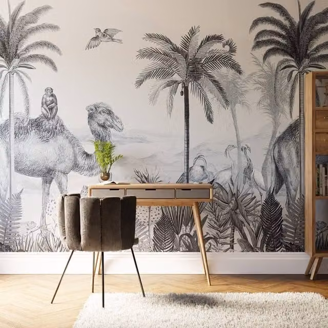 Superfresco Easy Animal Kingdom Mono Print Wall Mural, White, W: 300 cm, H: 280 cm