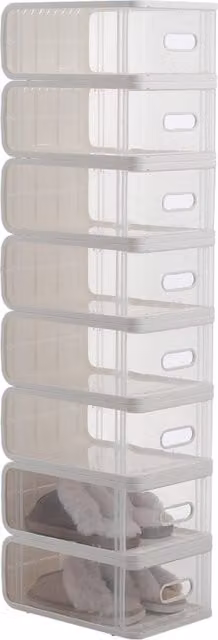 Garden Sanctuary 8-Layer Stackable Transparent Plastic Shoe Storage Rack in White