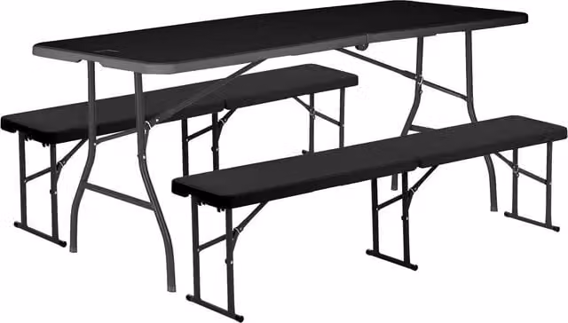 Harbour Housewares Folding Camping Picnic Table and Bench Set, Black