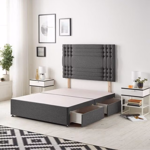 Somnior Beds Ltd Grey Fabric Upholstered Divan Bed Base with Drawers W/D/H: 180 x 200 cm
