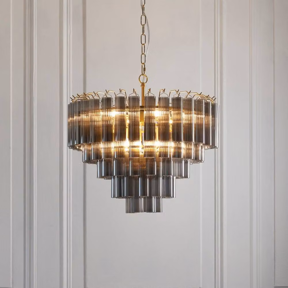 Netlighting Toulouse Pendant Light with Brass Plate and Smokey Grey Lustre Glass, G9 – 2