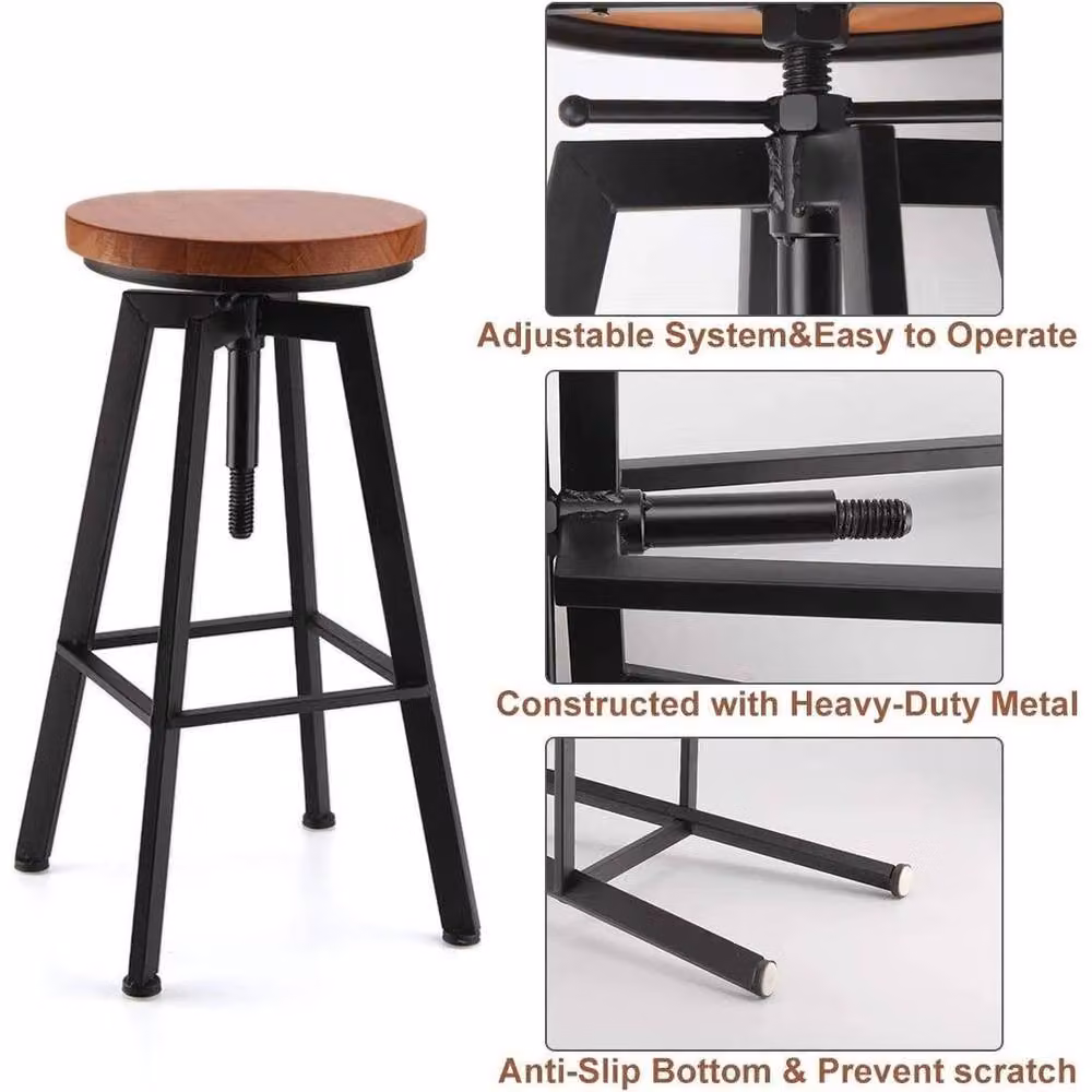 Havendro Vintage Brown Wood and Metal Bar Stool – 3