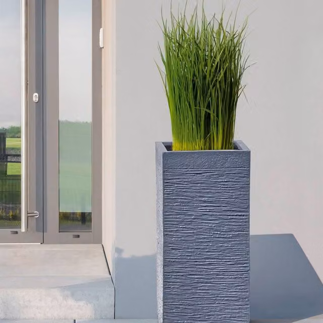 Wyld and Coco Dark Grey Fibre Clay Tall Square Planter W/D/H: 33.0 x 33.0 x 70.0 cm