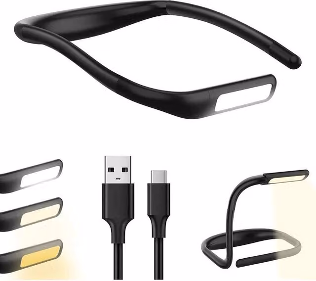 PAWNORA Dimmable LED Neck Reading Light with USB Charging and Touch Control in Black