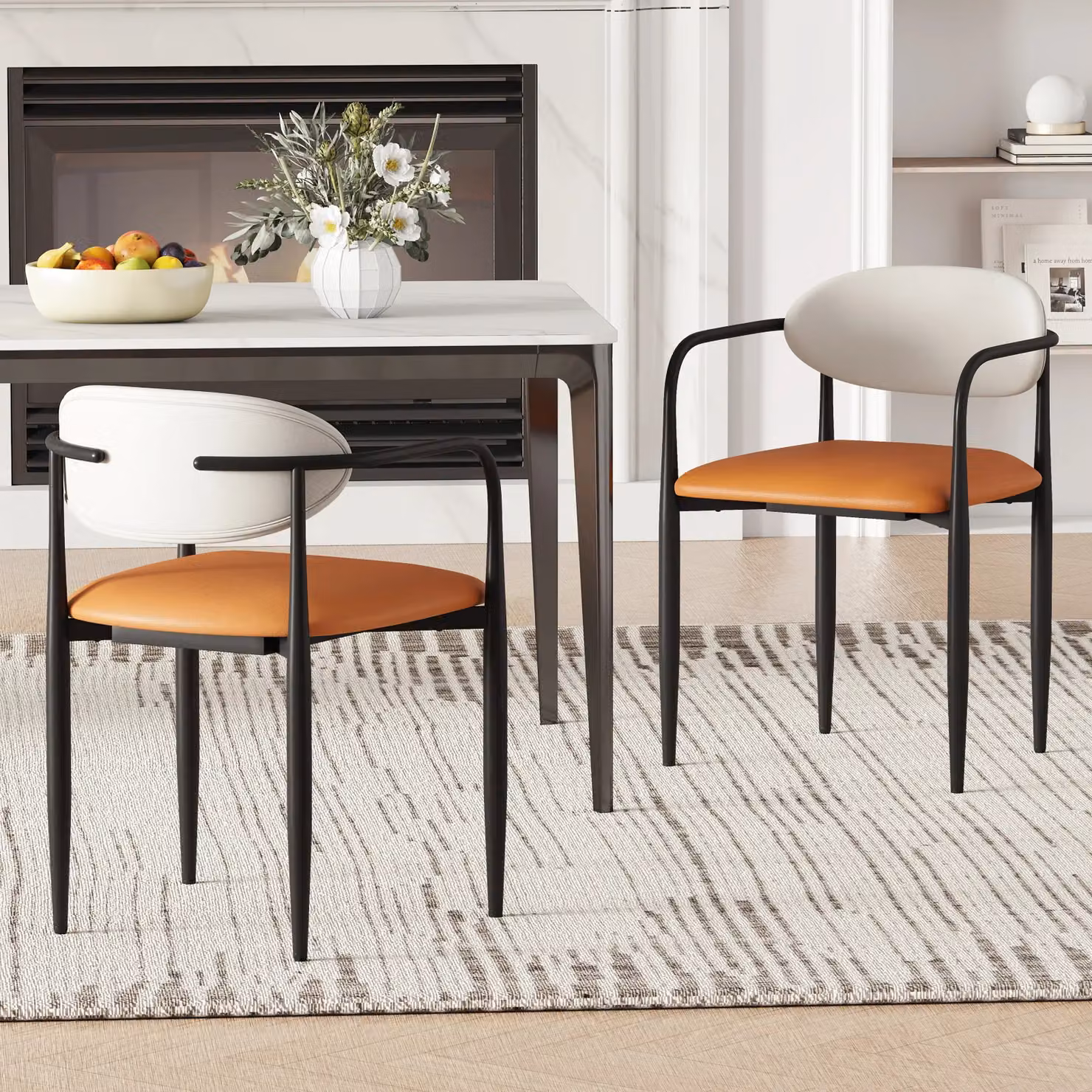 Gymax Set of 2 Modern Upholstered Faux Leather Dining Chairs in Orange – 2