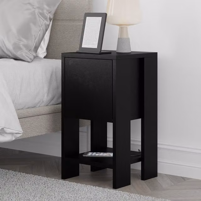 Decortie Ema Modern Black Bedside Table W/D/H: 30 x 30 x 54.8 cm