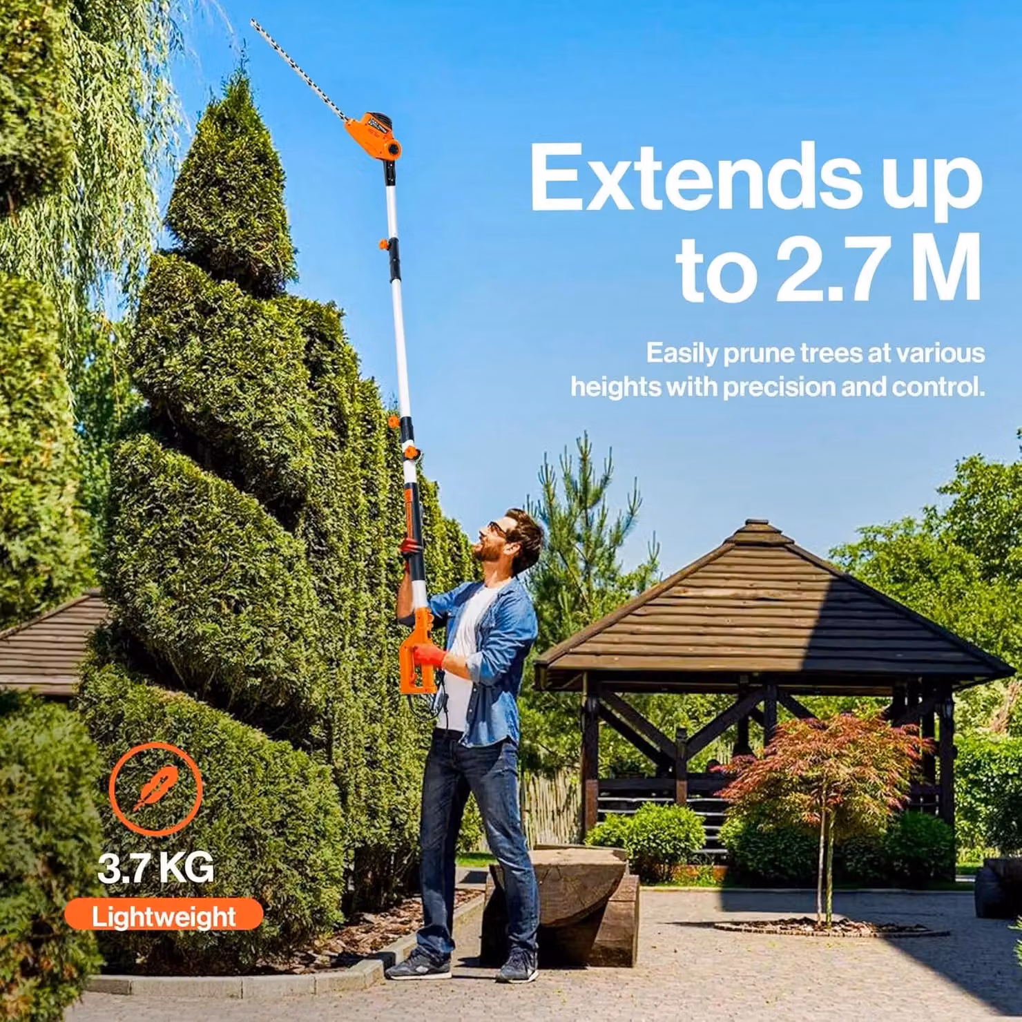 Superhandy Electric Pole Hedge Trimmer with 550W Motor and 51cm Dual-Action Blade in Orange – 4