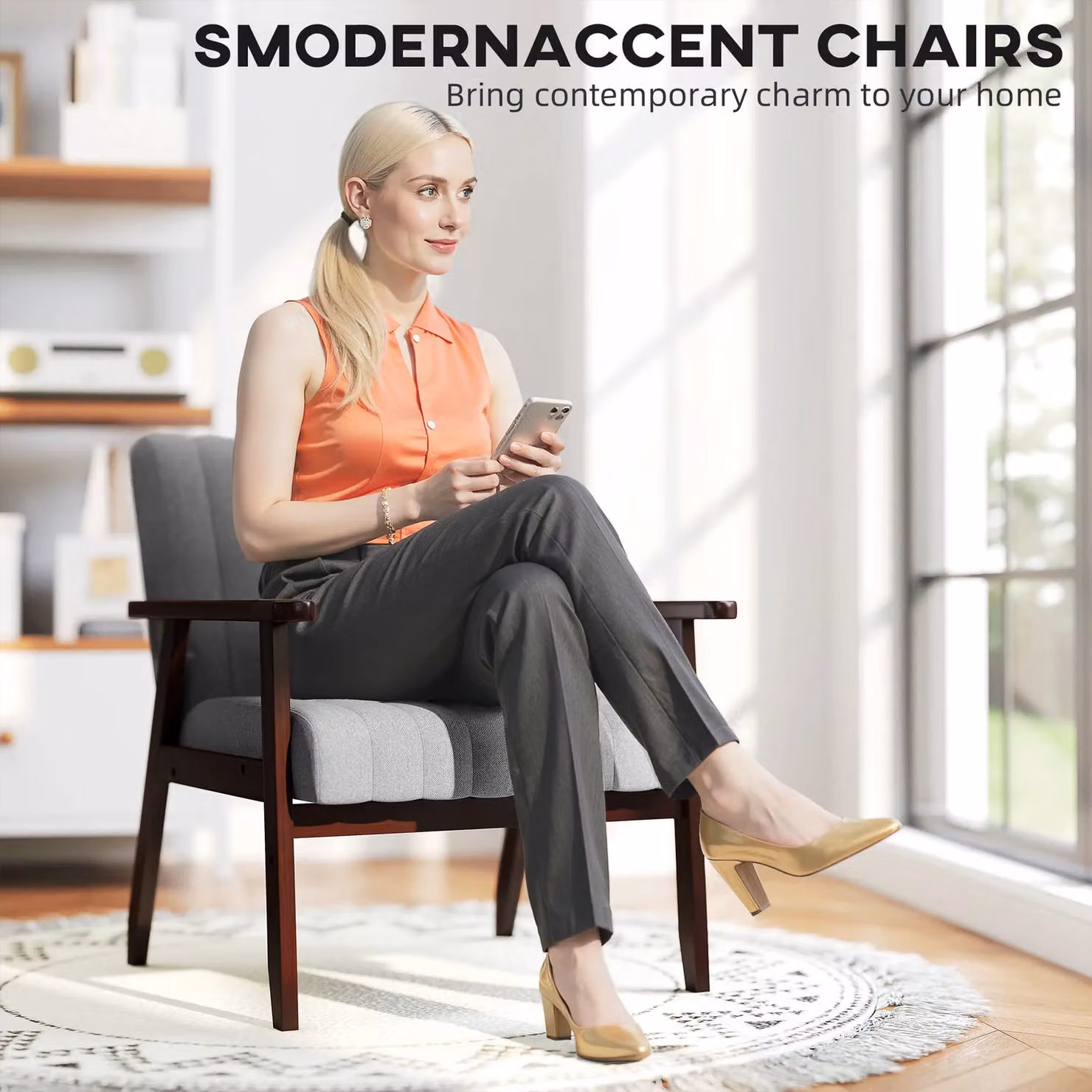 HOMCOM Modern Fabric Accent Armchair with Channel Tufting in Grey – 3