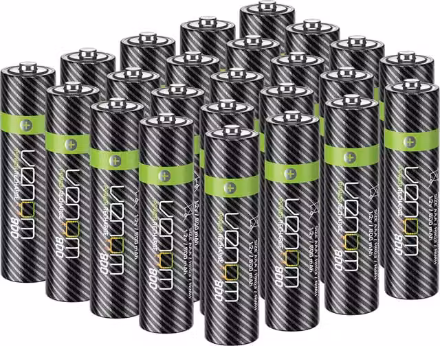 Venom 800mAh NiMH Rechargeable AAA Batteries, Pack of 24, Black
