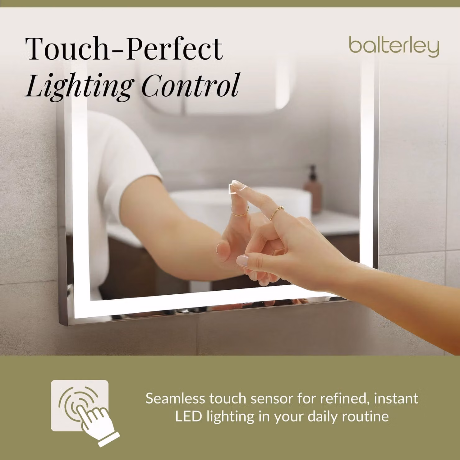 Balterley Rectangular LED Touch Sensor Mirror with Demister, Silver, W: 70 cm, H: 50 cm, Chrome Finish – 2