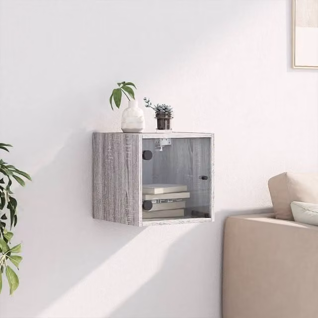 Berkfield Home Elegant Bedside Cabinet with Glass Door, Grey Sonoma, W/D/H: 35 x 37 x 35 cm – 1