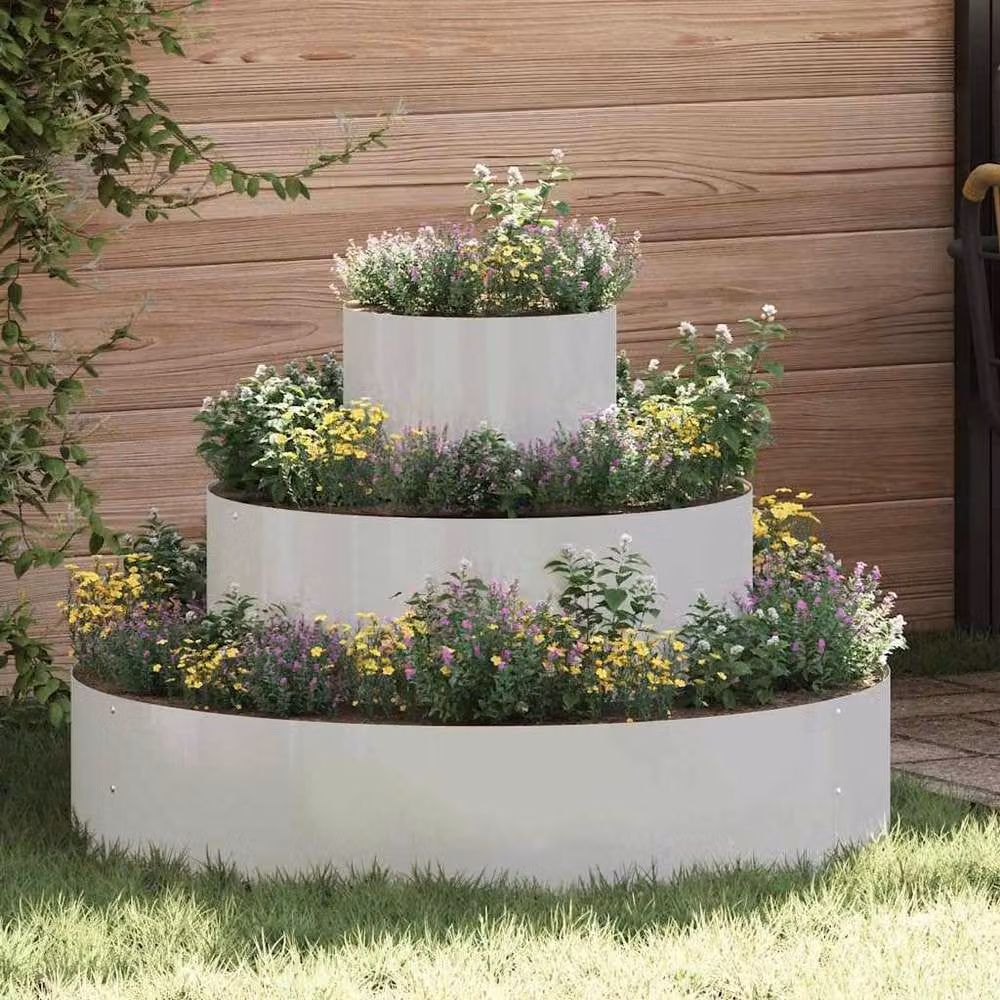 Berkfield Home Large Cylindrical Stainless Steel Metal Planter in Silver – 2