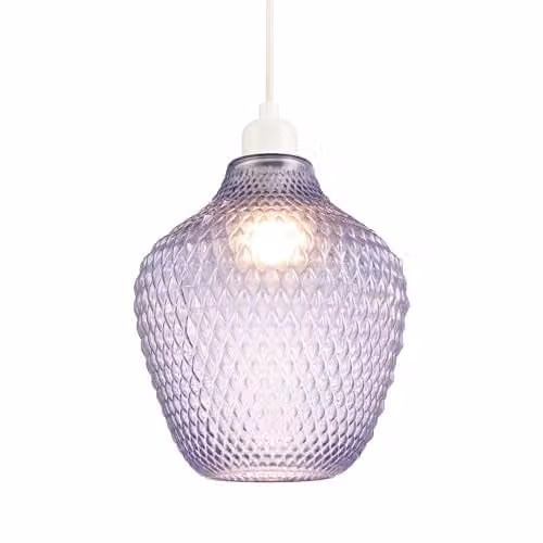 Happy Homewares Modern Round Etched Glass Pendant Lamp Shade in Lilac and Purple, W: 23 cm, D: 21 cm, H: 21 cm