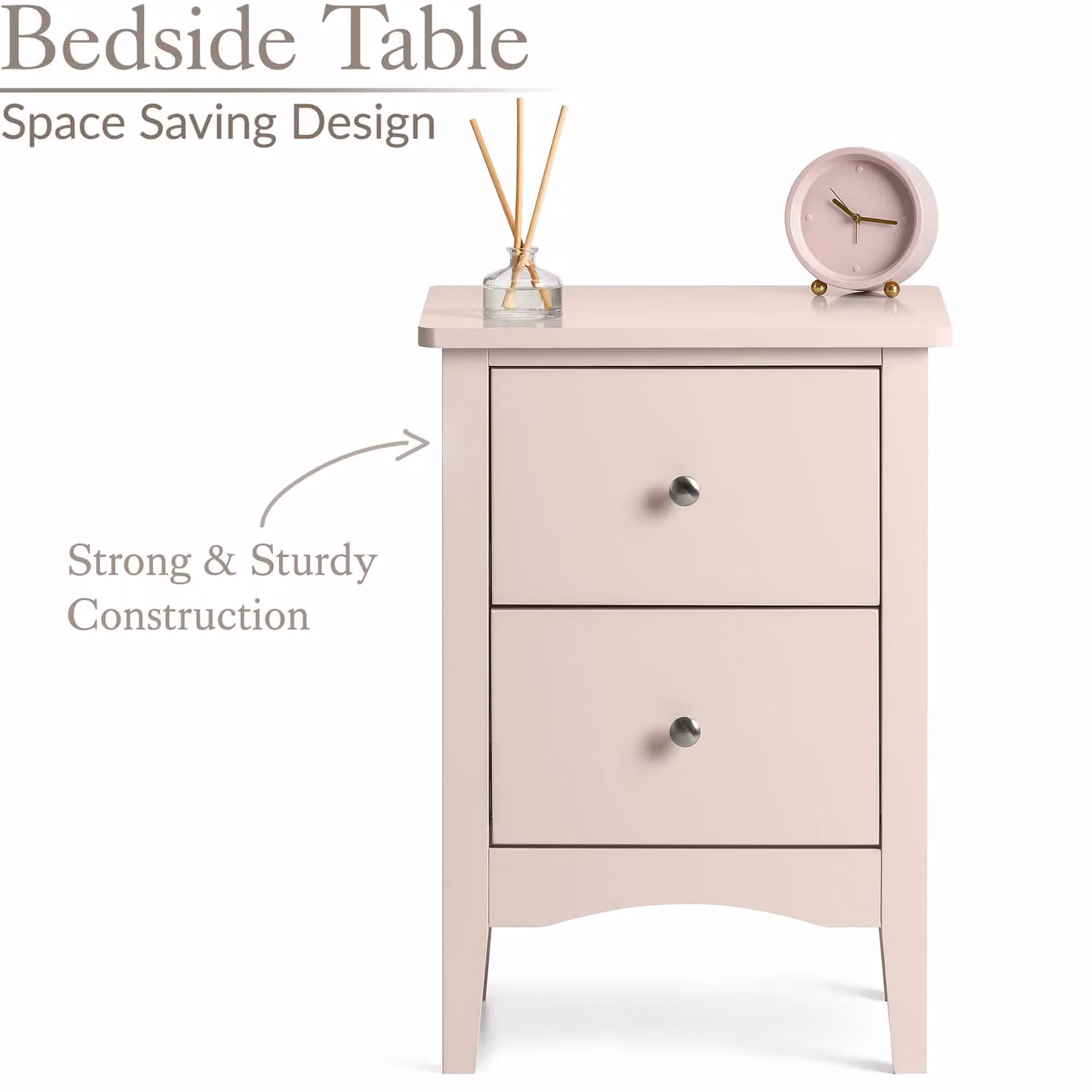 Christow Slim Bedside Table with 2 Drawers in Pink – 2