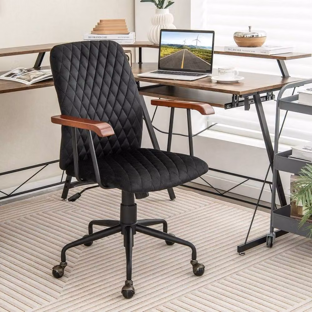 Kelvenix Black Velvet Ergonomic Mid-back Task Chair with Swivel and Castors – 3