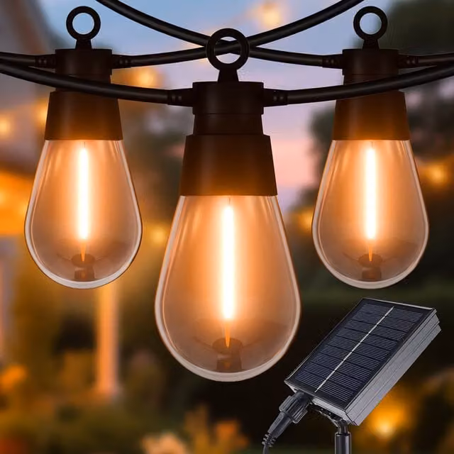 Livingandhome Solar LED Sphere String Lights with 10 Vintage Warm White Bulbs, 6.5m, Black and Transparent