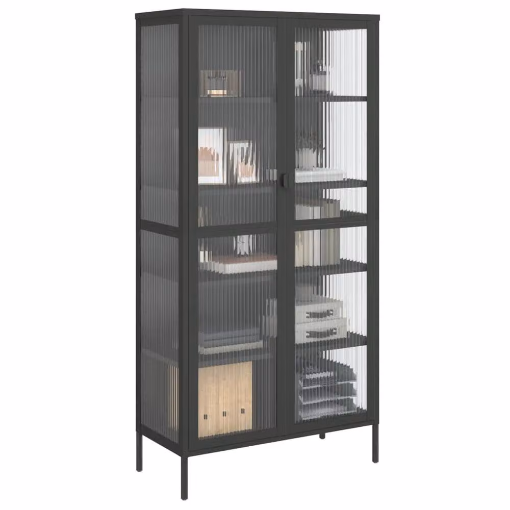 Berkfield Home Modern Black Highboard with Glass Doors and Internal Shelves, W/D/H: 85 x 40 x 180 cm – 3