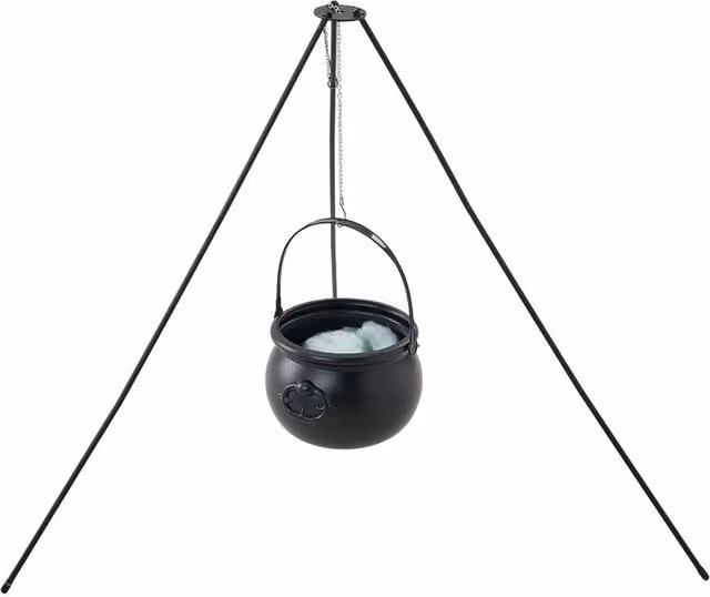 Living and Home Halloween Witch Cauldron on Tripod with Light Strip in Black and Green