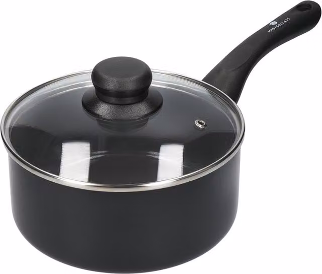 MasterClass Can-to-Pan 18cm Ceramic Non-Stick Aluminium Saucepan with Lid in Grey or Black