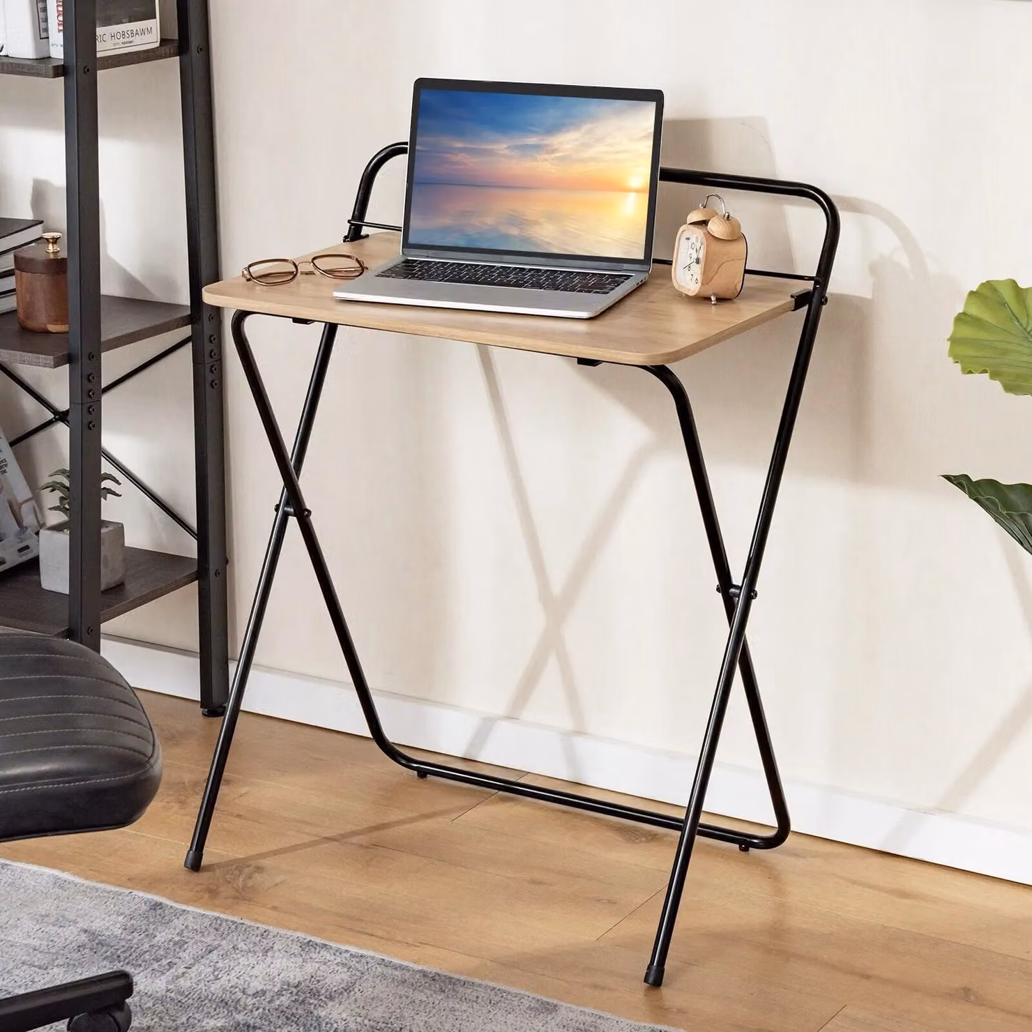 Costway Folding Computer Desk in Natural Brown for Home Office and Study – 2