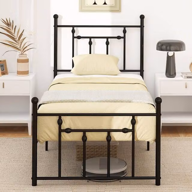 Costway Single Metal Bed Frame with Metal Slats, Black, W/D/H: 90 x 200 cm