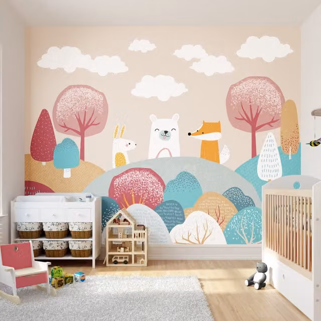 Origin Murals Woodland Animals Wall Mural for Children in Orange and Multicolour