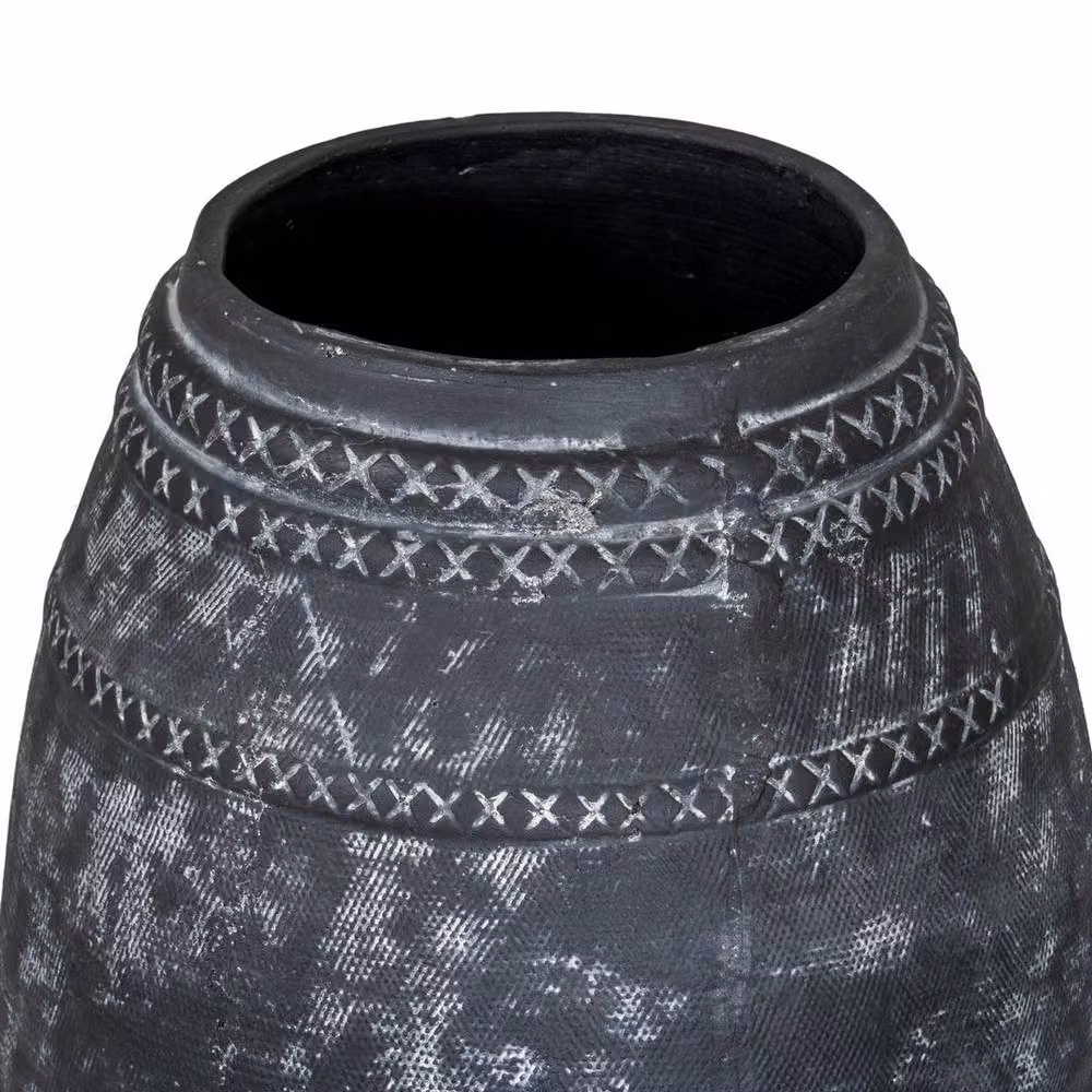 Lemon Pavilion Furniture and Decor Etched Collection Tall Ceramic Vase in Black, W25 x D25 x H32 cm – 2
