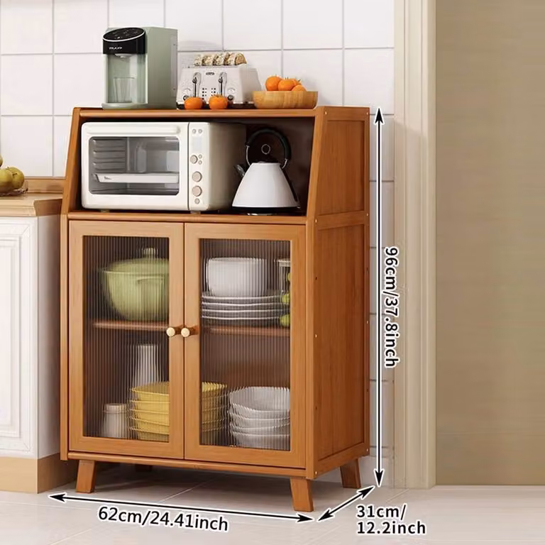 KORVIXA Bamboo Kitchen Pantry Sideboard Storage Cabinet in Brown, W/D/H: 31.0 x 31.0 x 96.0 cm
