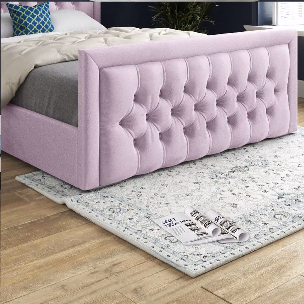 KDMD Ugborough Upholstered Pink Soft Velvet Designer Bed Frame, W/D/H: 120 x 200 cm – 4