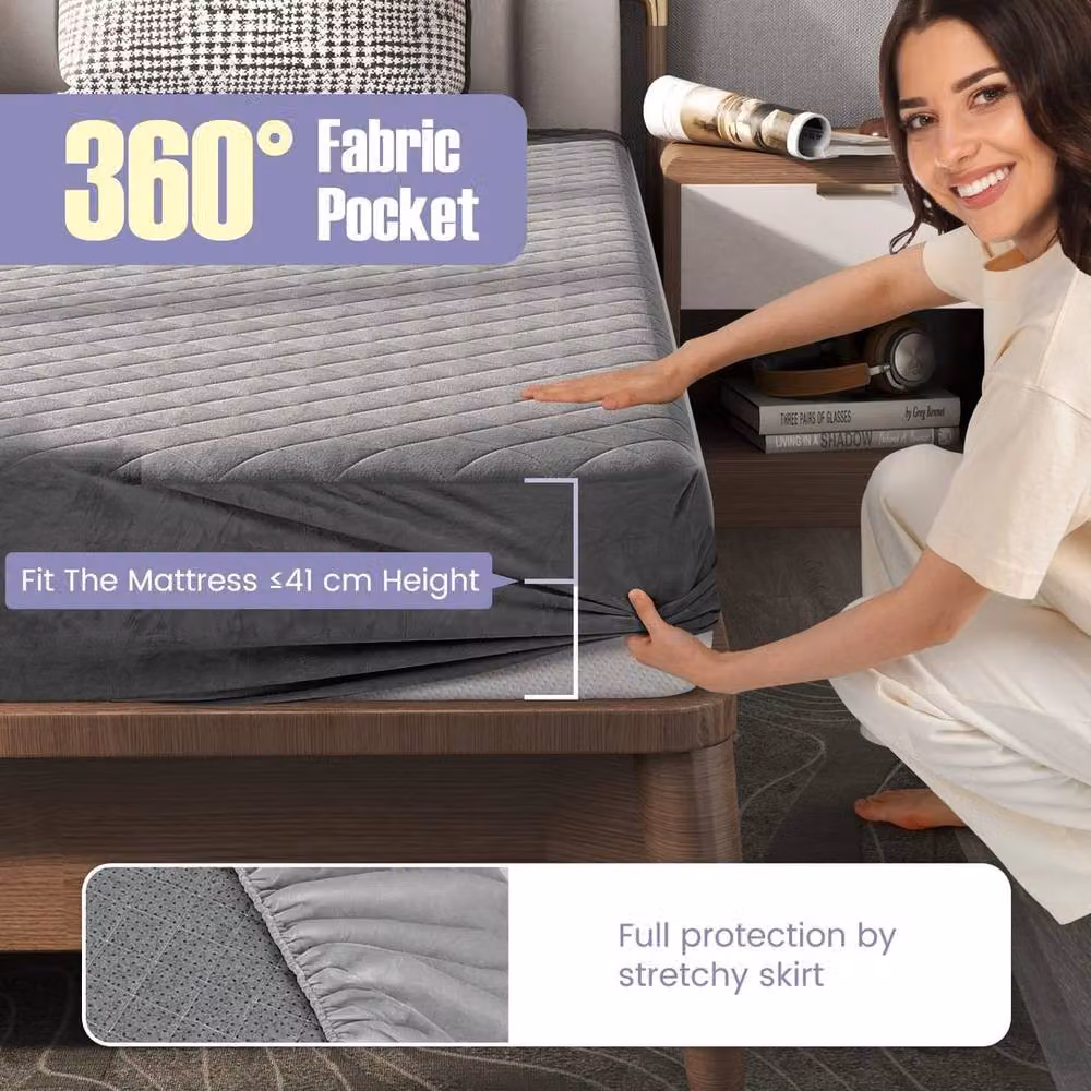 Kelvenix Luxury Super Soft Grey Velvet Foam Mattress Topper – 2