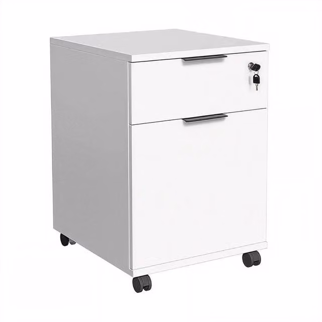 ERGOVEXA White Mobile Office Cabinet with 1 Door, 1 Drawer and Lock – 1