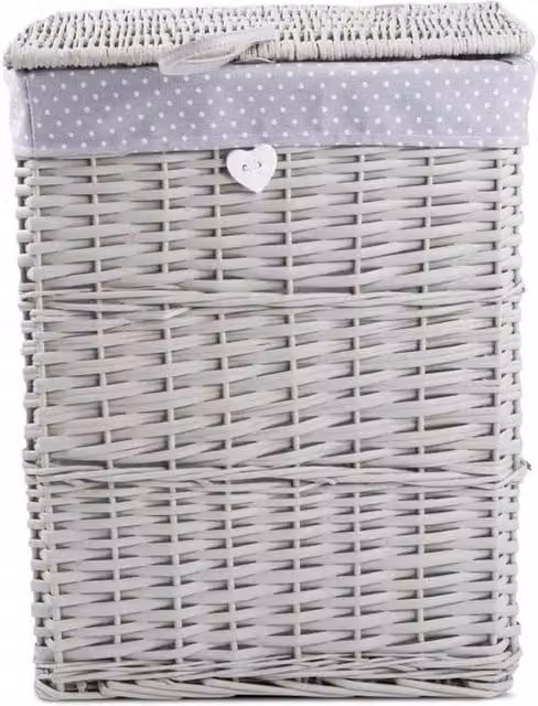 NESTLUNE Grey Large Wicker Laundry Basket with Cotton Lining and Lid – 1