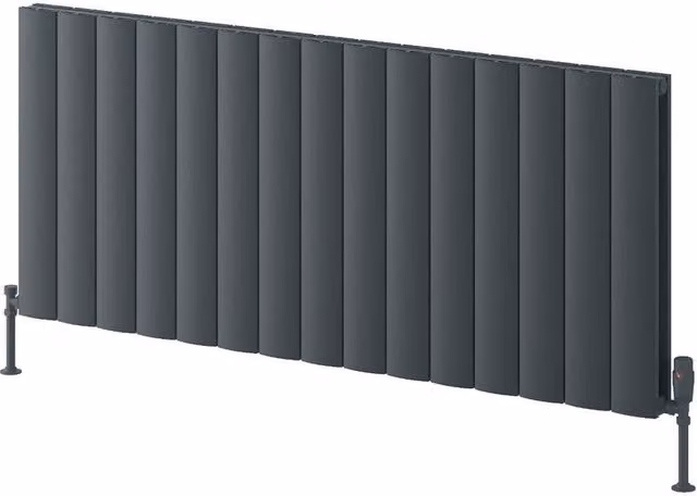 Bathroom Kingdom Loco Anthracite Double Oval Horizontal Aluminium Radiator, Grey, W: 142 cm, H: 60 cm, D: 6 cm