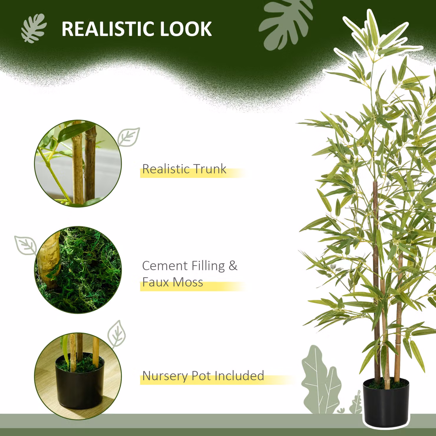 HOMCOM Green Artificial Bamboo Tree with Pot, Height: 120 cm – 4