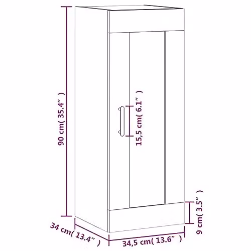 vidaXL Wall Mounted Cabinet in Smoked Oak and Black, W/D/H: 34.5 x 34.5 x 90 cm – 3